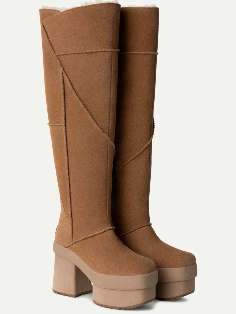 UGG New Heights Over-the-Knee Platform Suede Boots in Chestnut Tan